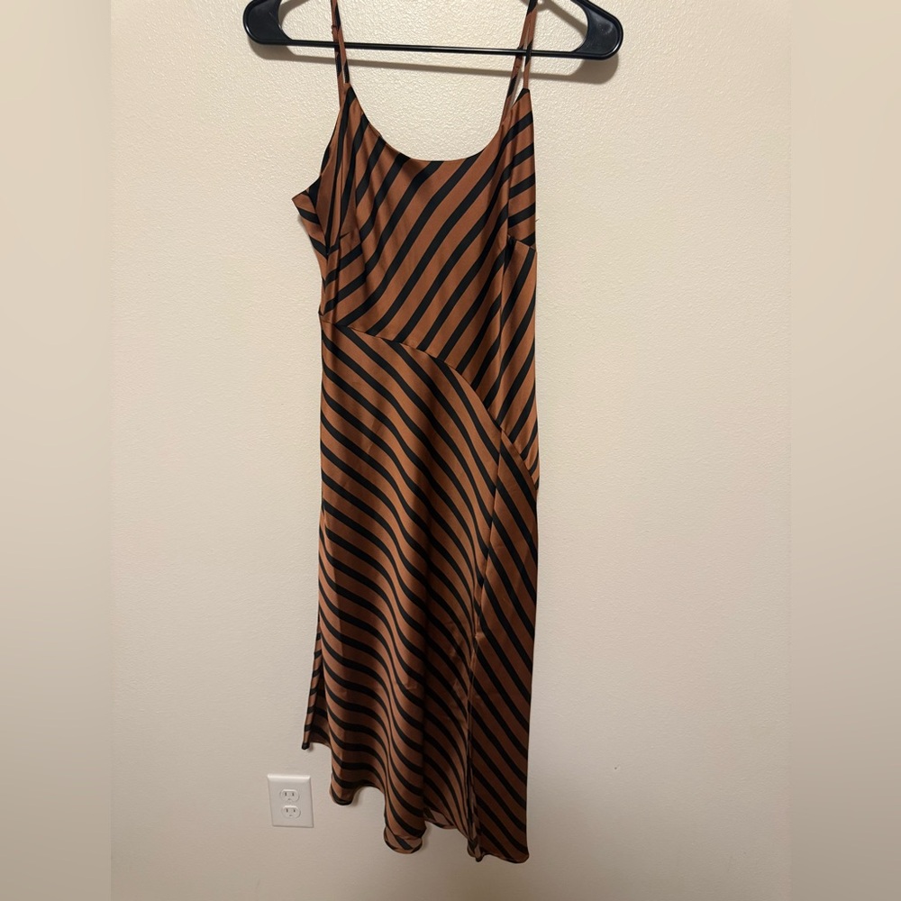 Target Copper & Black Striped Asymmetric Slip Dress | XS | Satin Midi | NWT $30